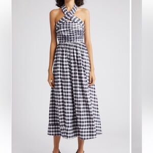 Cinq à Sept Taylen Check Halter Dress in Navy/White